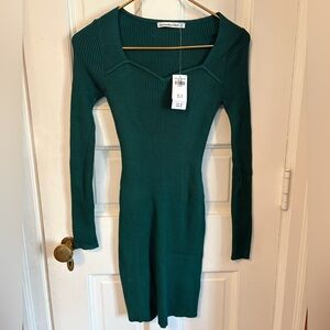 Abercrombie & Fitch Green Ribbed Knit Sweater Dress XS NWT Long Sleeve Fitted